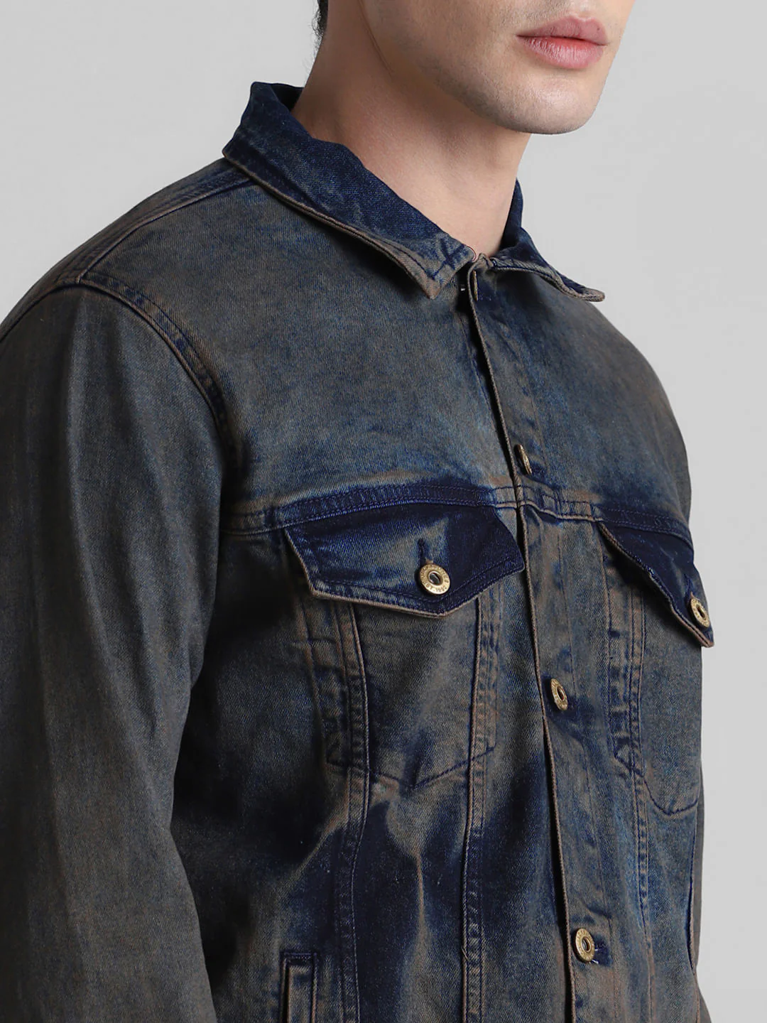 Dark Blue Acid Washed Denim Jacket - Image 5