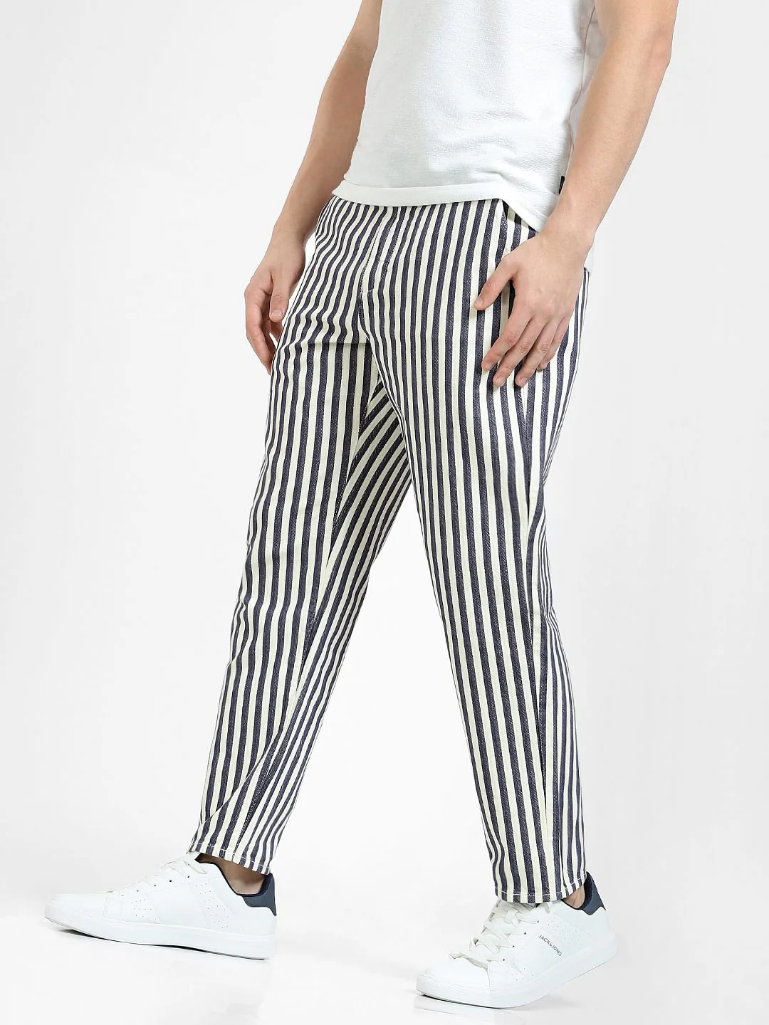 White Mid Rise Striped Pants - Image 3