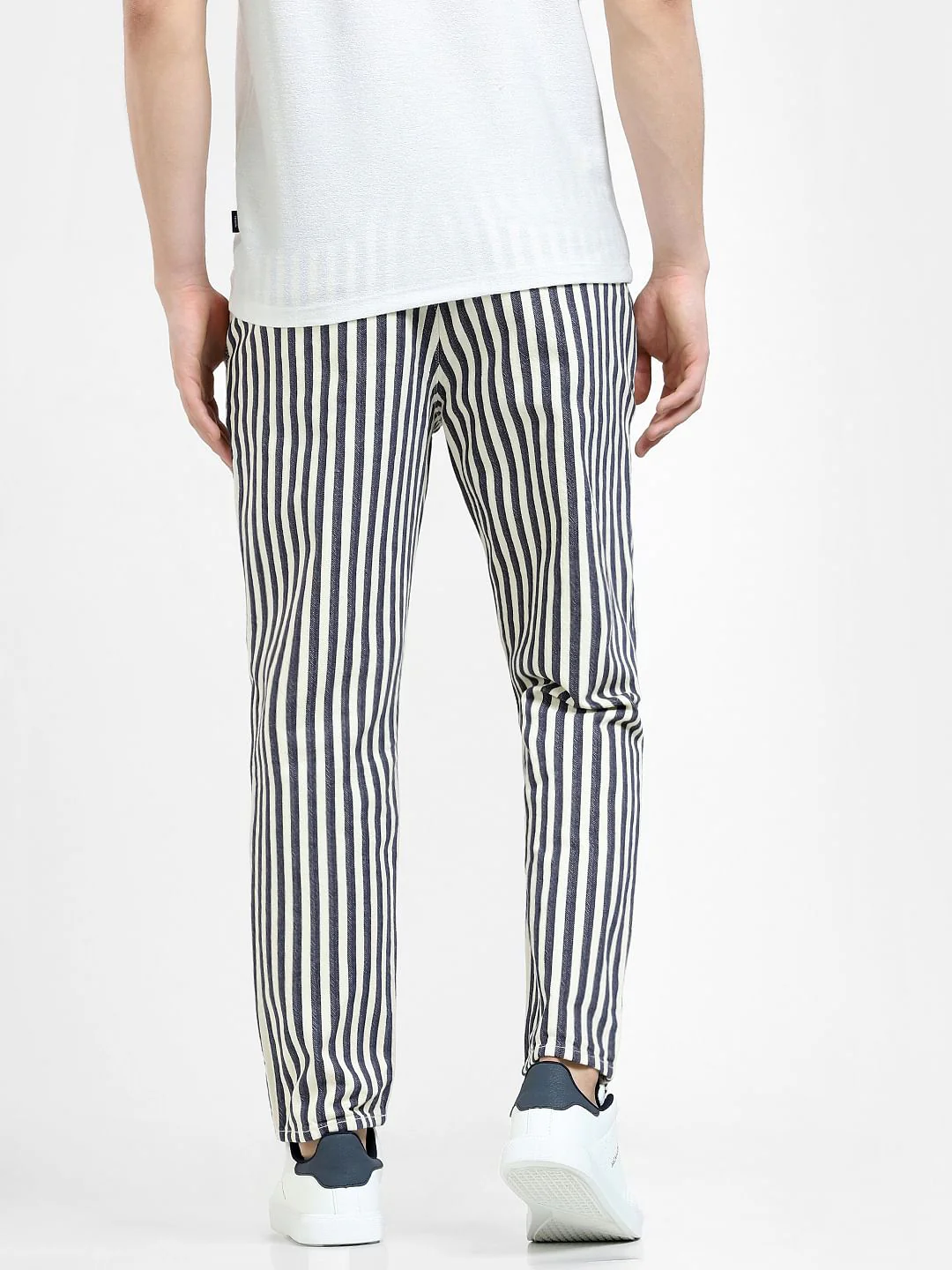 White Mid Rise Striped Pants - Image 4