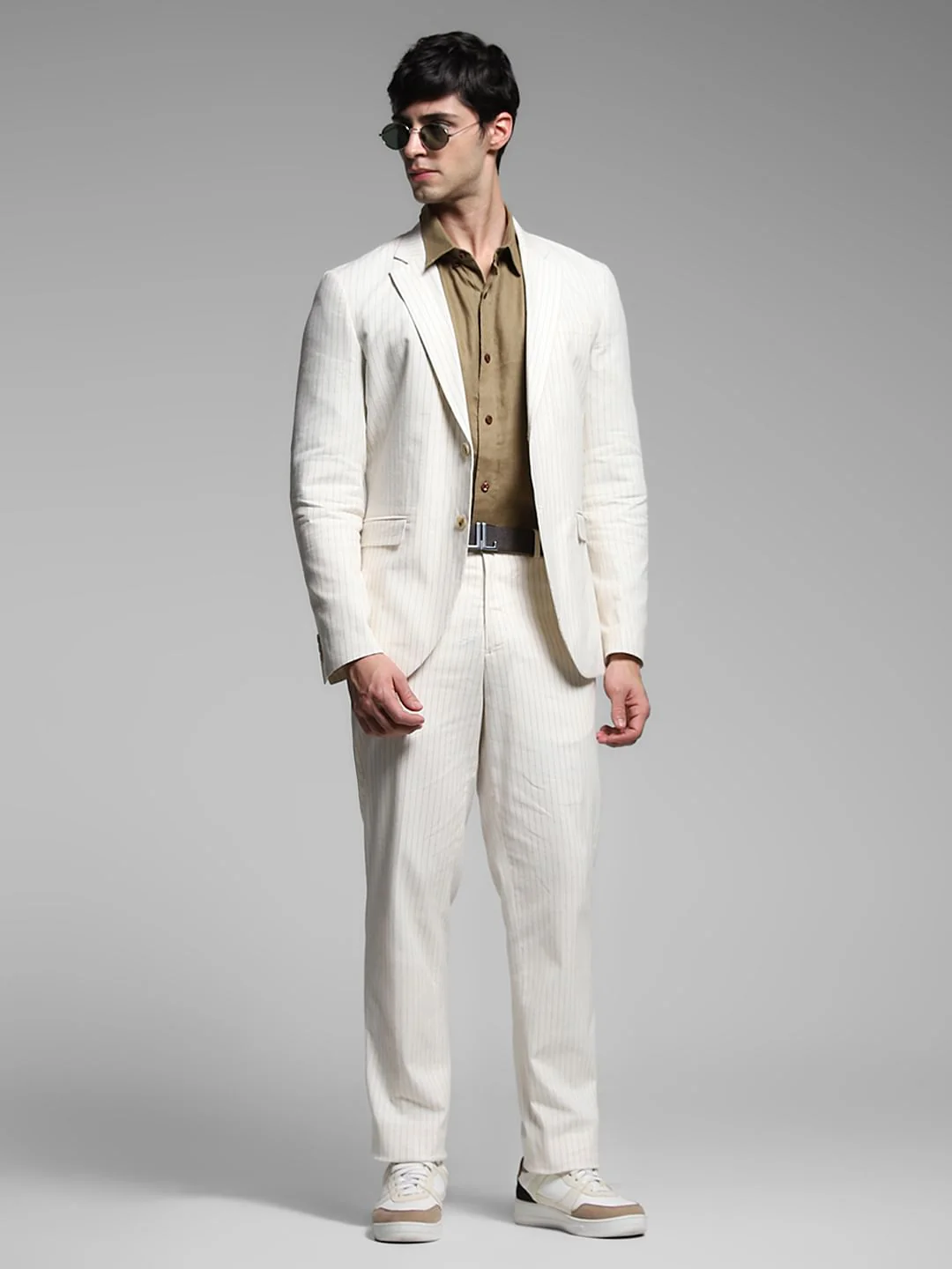 White Striped Slim Fit Linen Trousers - Image 6