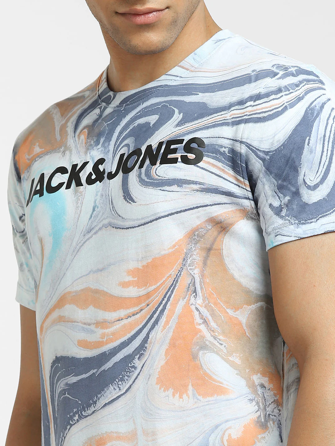 Blue Abstract Print Crew Neck T-Shirt - Image 5