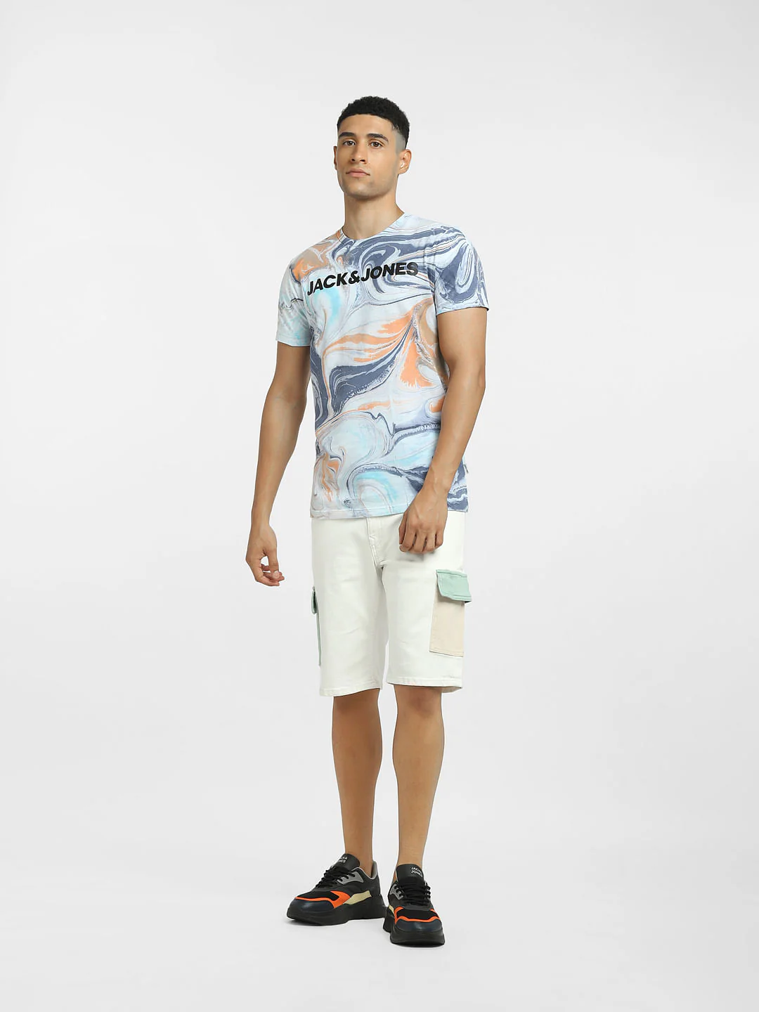 Blue Abstract Print Crew Neck T-Shirt - Image 6