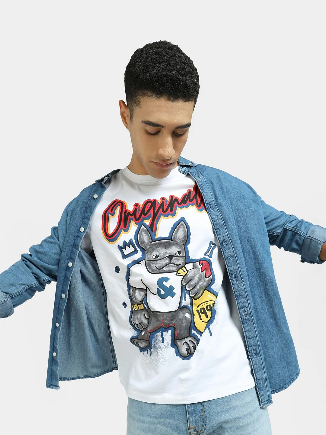 White Logo Print Crew Neck T-shirt