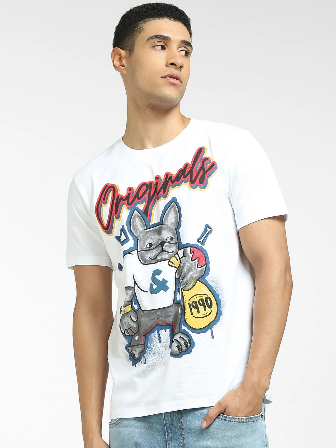 White Logo Print Crew Neck T-shirt - Image 2