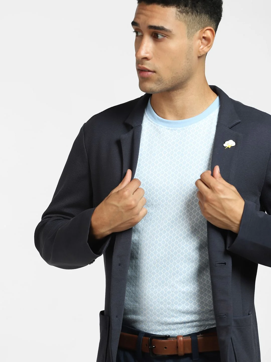 Light Blue All Over Print Crew Neck T-shirt