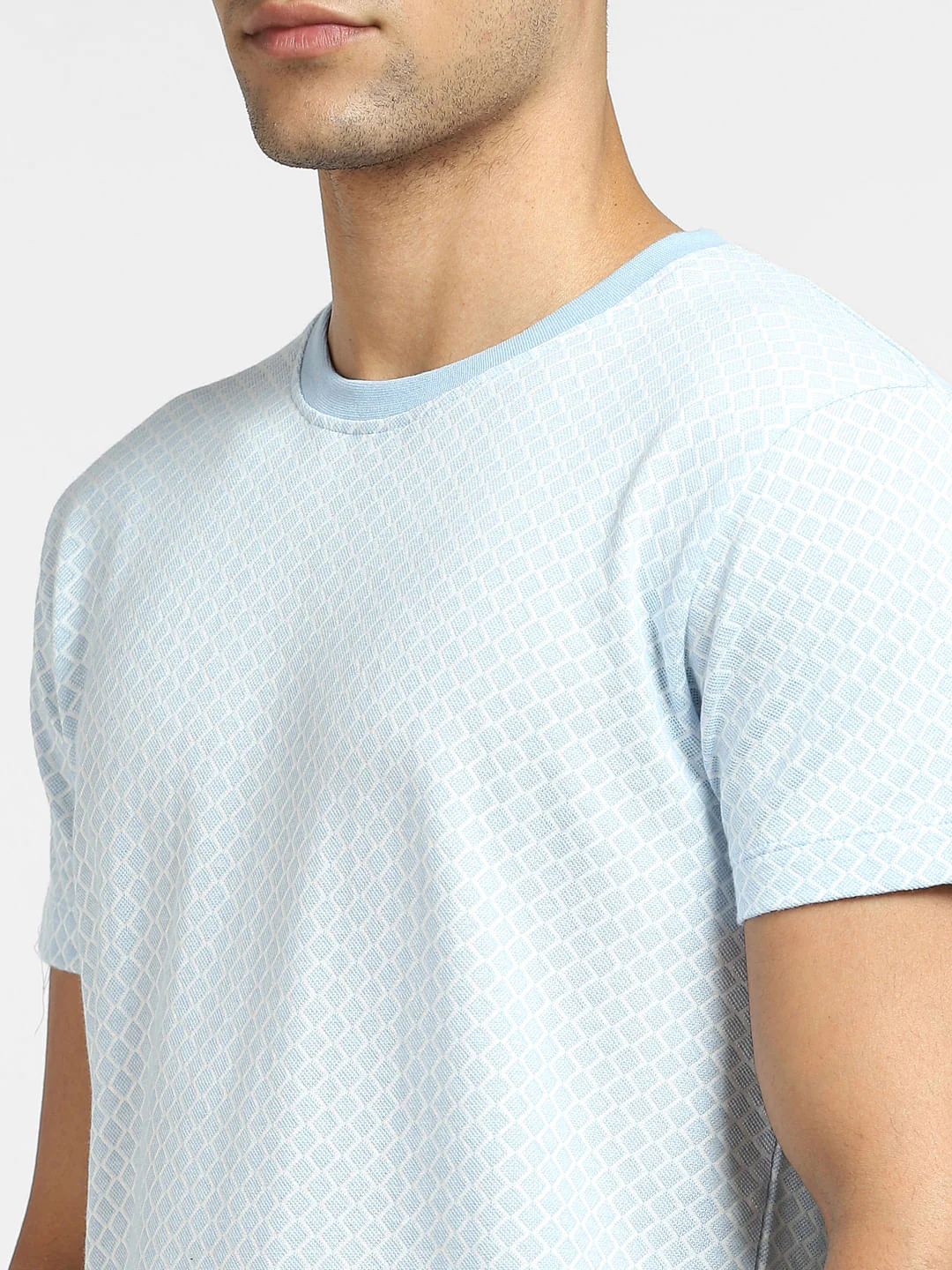 Light Blue All Over Print Crew Neck T-shirt - Image 6