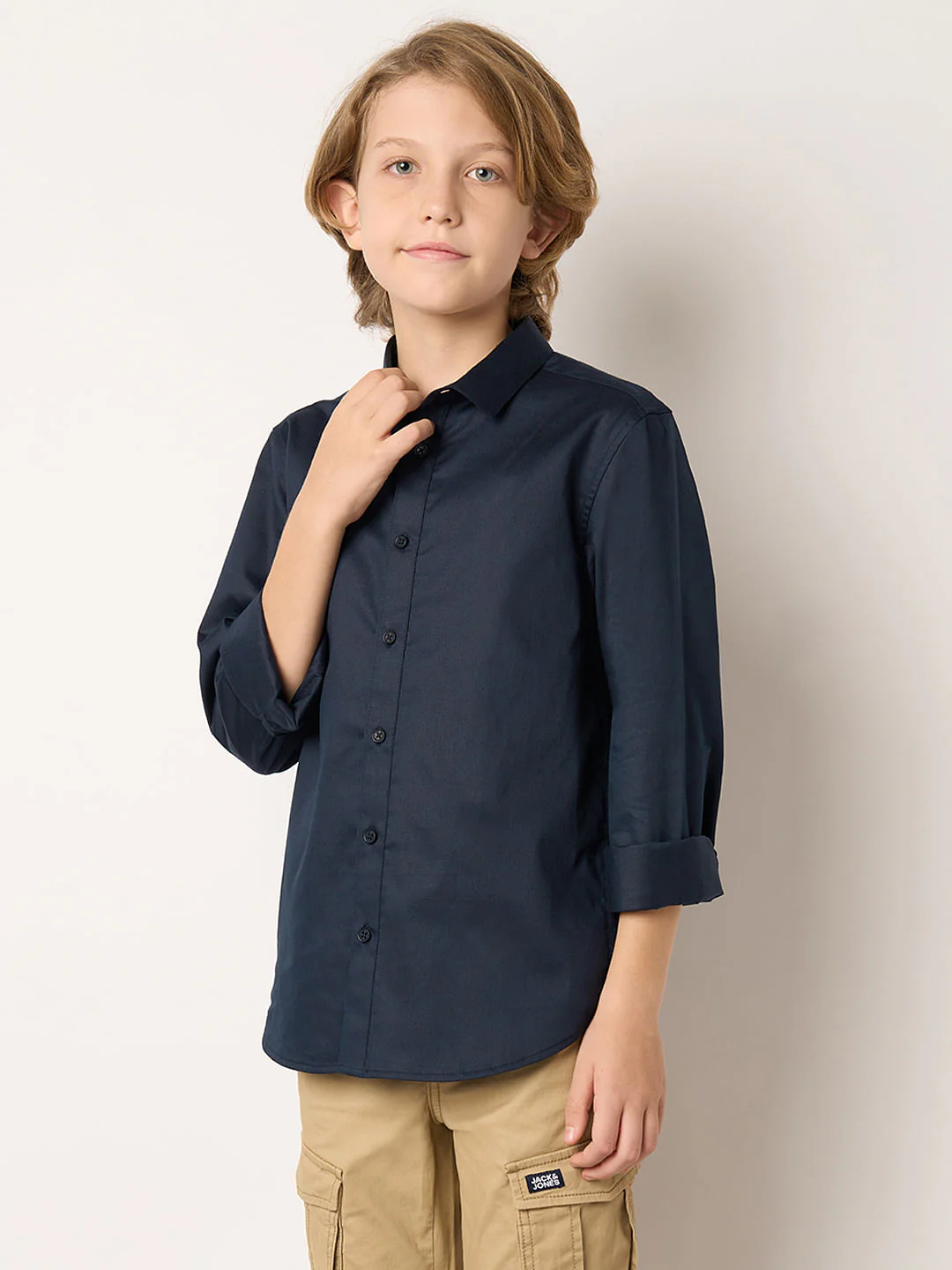 Boys Navy Blue Full Sleeves Shirt - Image 3