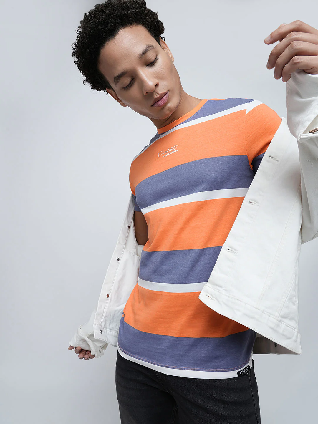 PRODUKT by JACK&JONES Orange Colourblocked Crew Neck T-shirt