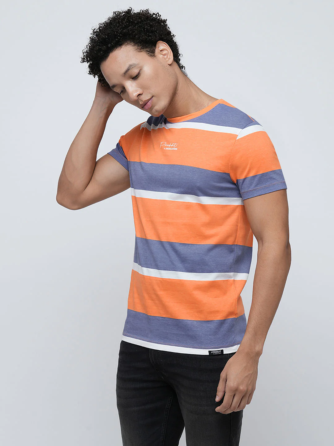 PRODUKT by JACK&JONES Orange Colourblocked Crew Neck T-shirt - Image 3