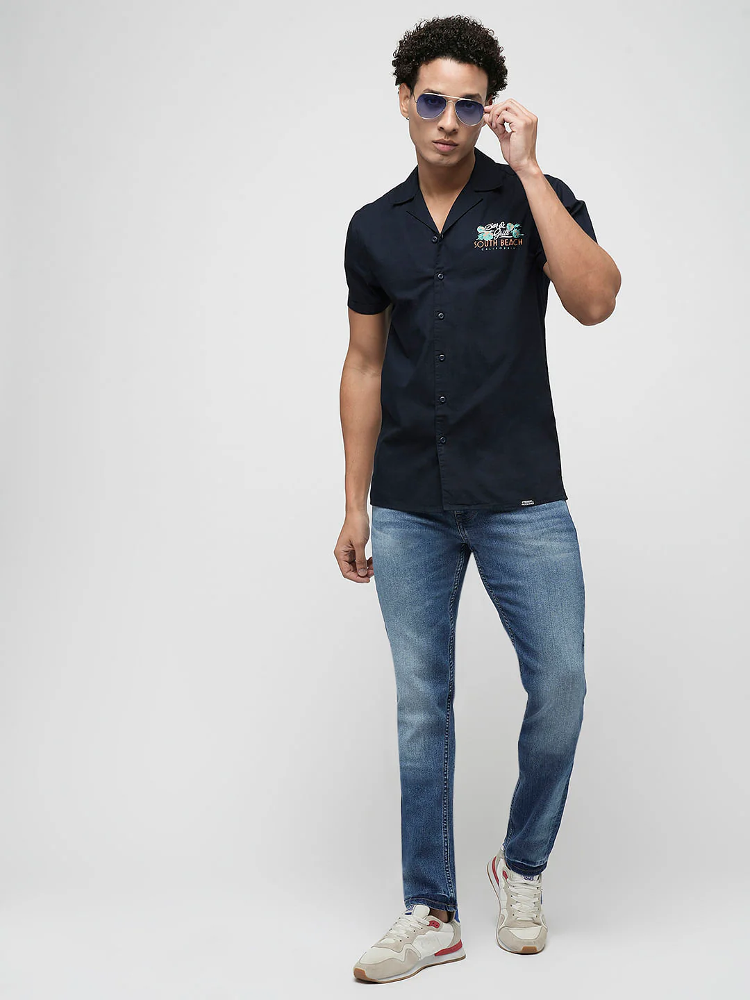 PRODUKT by JACK&JONES Navy Printed Short Sleeves Shirt - Image 5