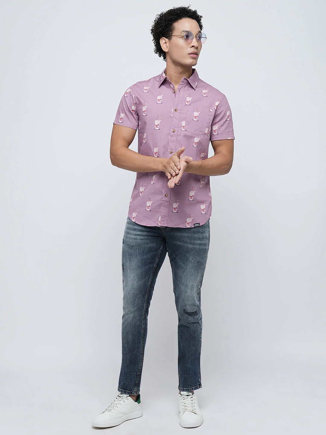 PRODUKT by JACK&JONES Purple Printed Short Sleeves Shirt - Image 5