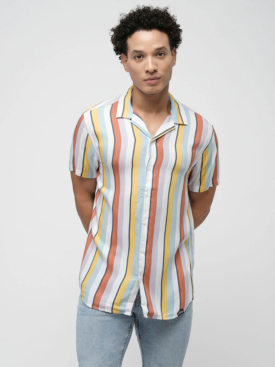 PRODUKT by JACK&JONES Yellow Striped Short Sleeves Shirt - Image 2