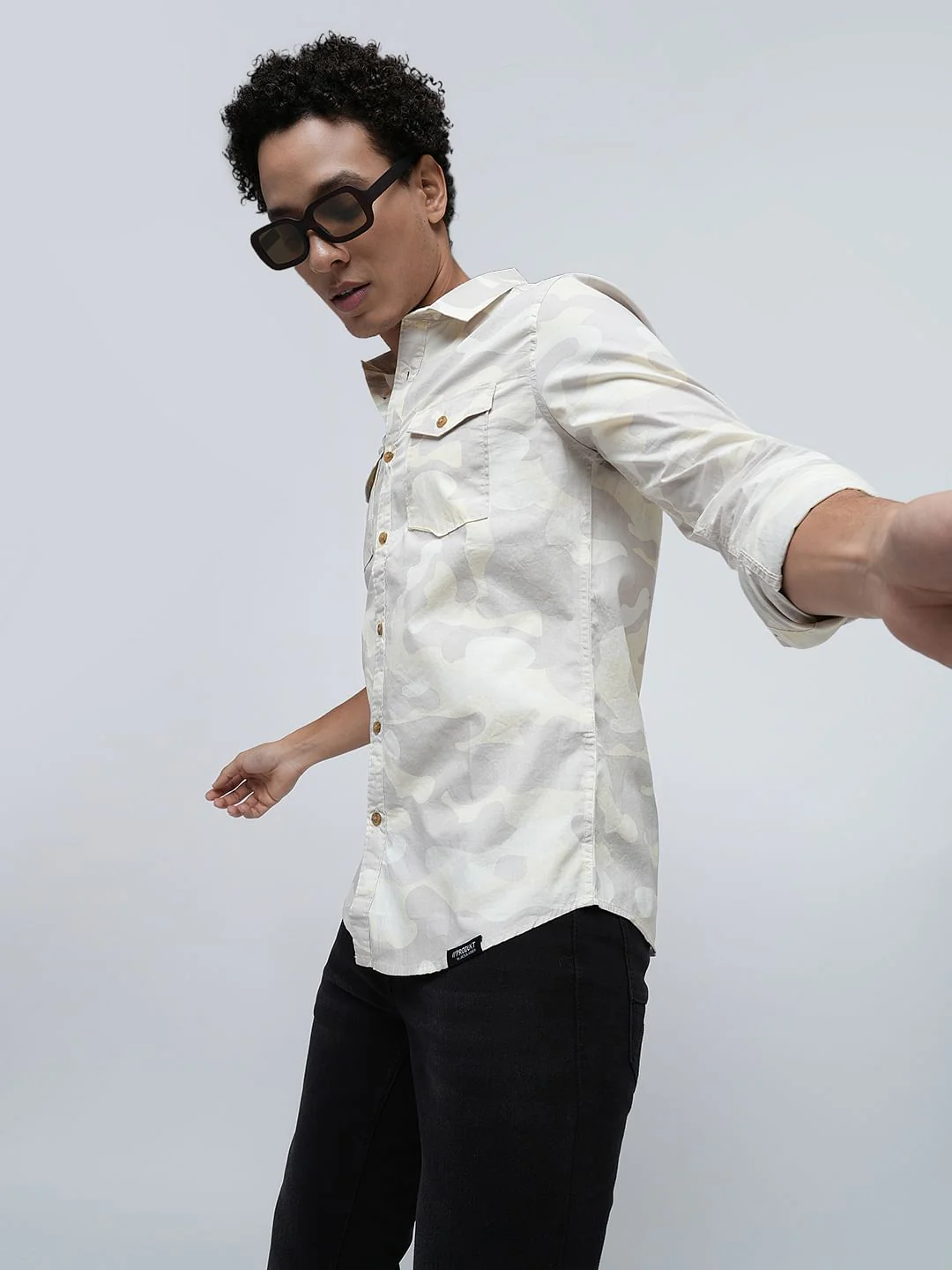 PRODUKT by JACK&JONES Beige Camo Print Cotton Shirt