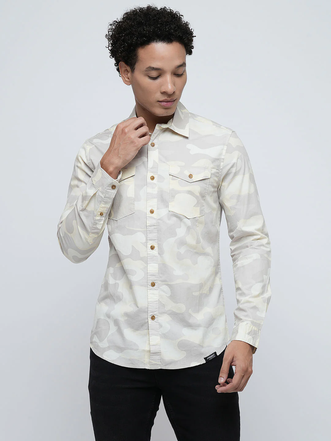 PRODUKT by JACK&JONES Beige Camo Print Cotton Shirt - Image 2