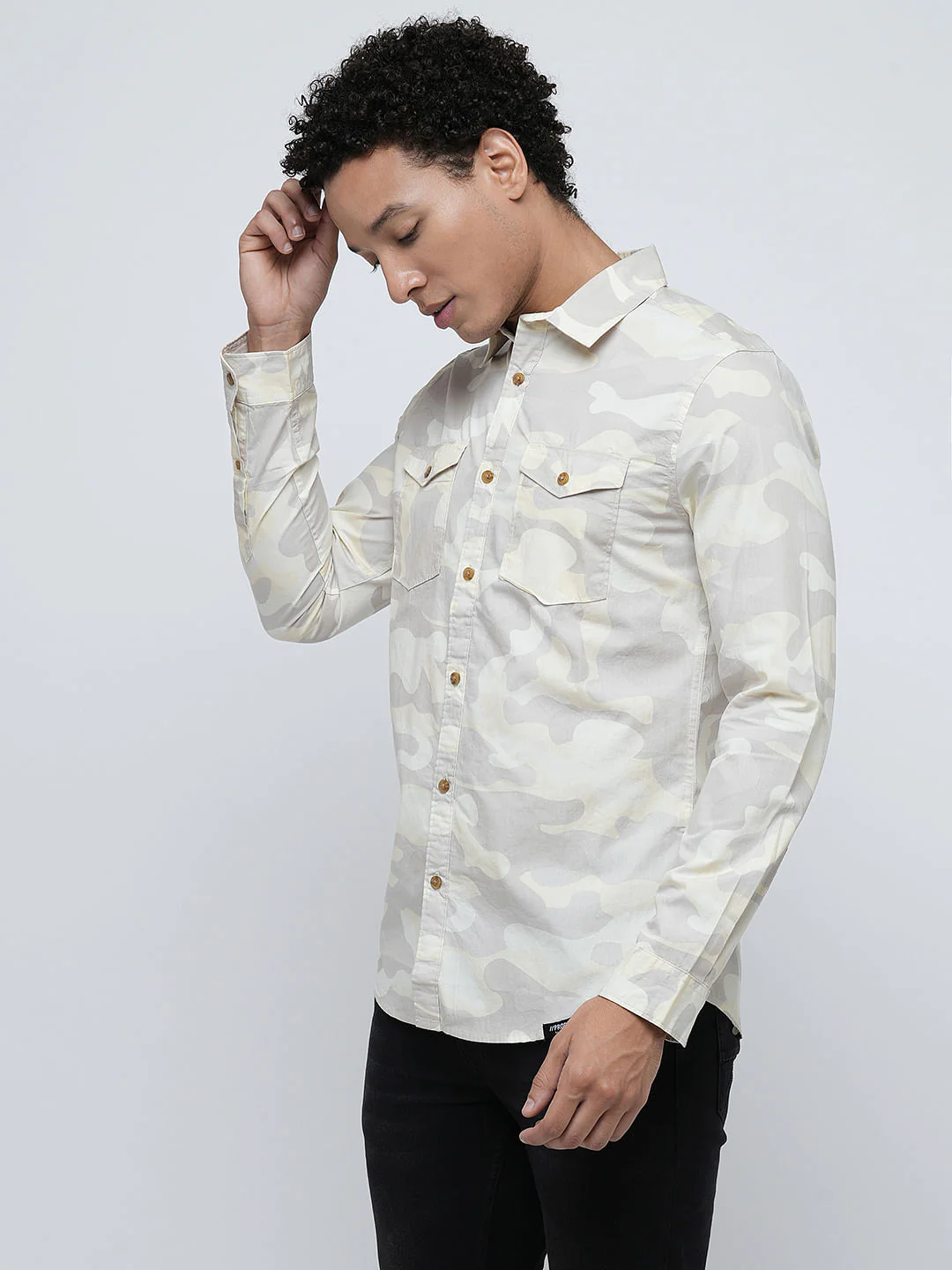PRODUKT by JACK&JONES Beige Camo Print Cotton Shirt - Image 3