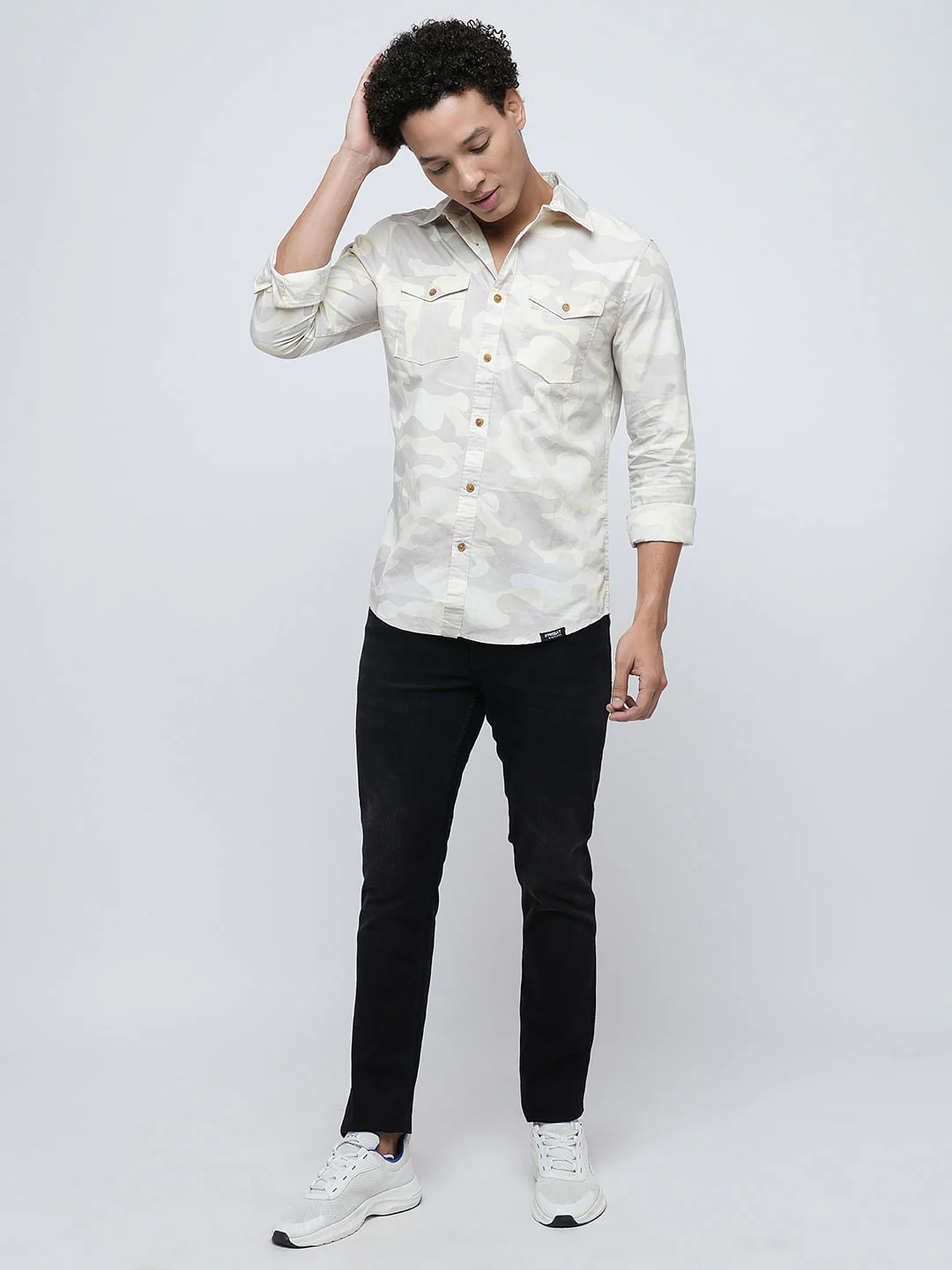 PRODUKT by JACK&JONES Beige Camo Print Cotton Shirt - Image 5