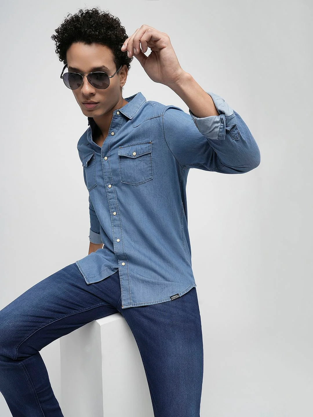PRODUKT by JACK&JONES Light Blue Full Sleeves Denim Shirt