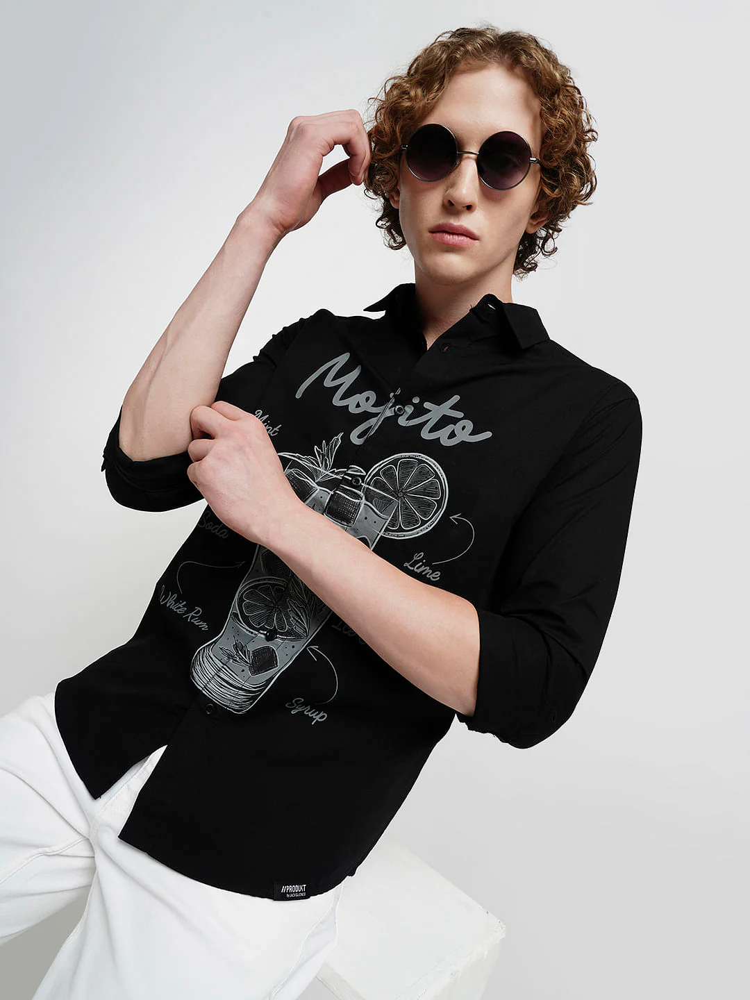 PRODUKT by JACK&JONES Black Printed Full Sleeves Shirt