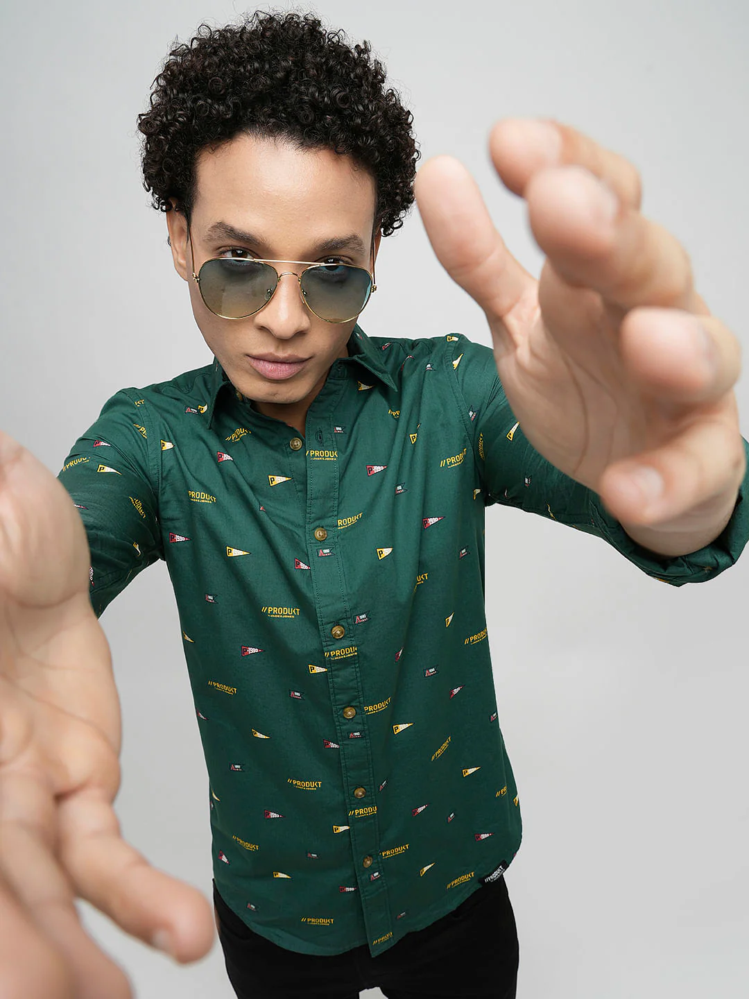 PRODUKT by JACK&JONES Dark Green Printed Full Sleeves Shirt