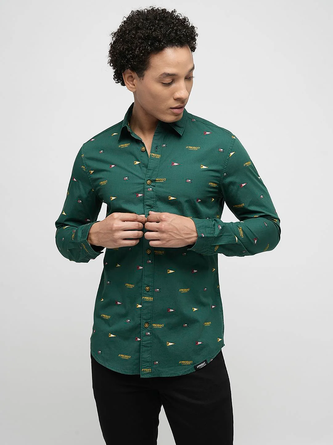 PRODUKT by JACK&JONES Dark Green Printed Full Sleeves Shirt - Image 2