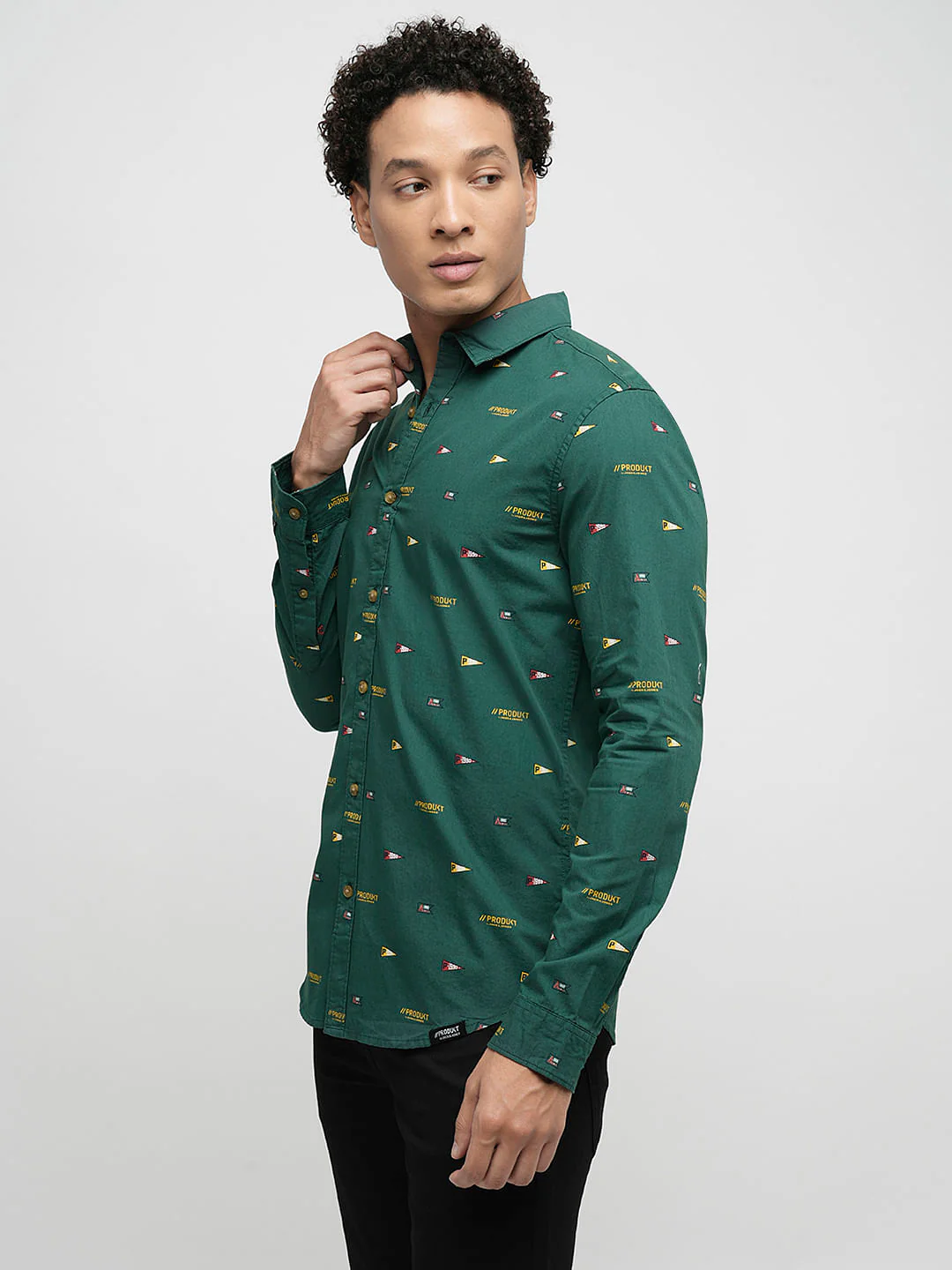 PRODUKT by JACK&JONES Dark Green Printed Full Sleeves Shirt - Image 3
