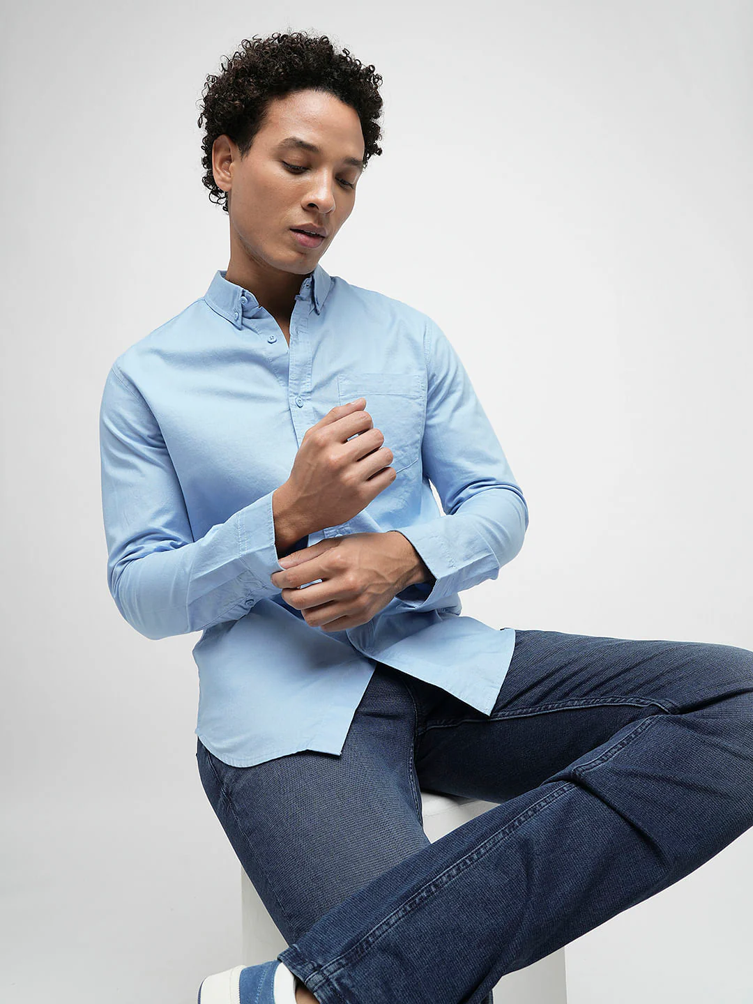 PRODUKT by JACK&JONES Sky Blue Cotton Full Sleeves Shirt