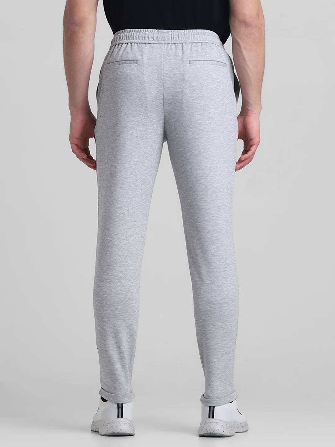 Men's Light Grey Melange Slim Fit Joggers With Drawstring Waist - Image 3