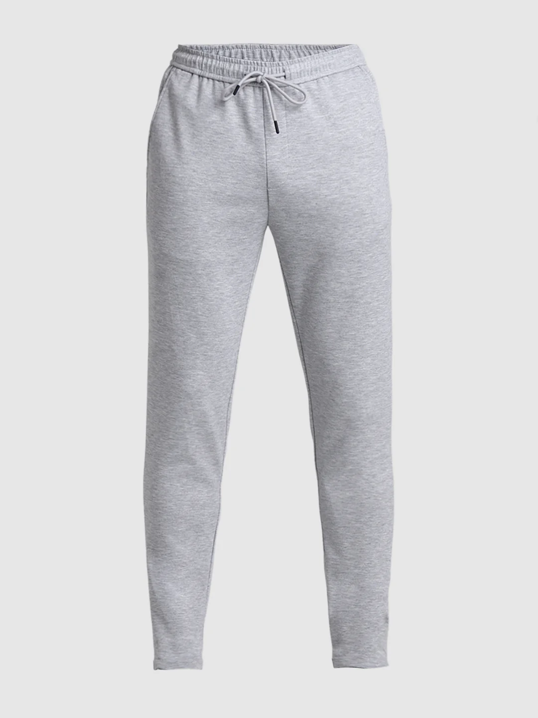 Men's Light Grey Melange Slim Fit Joggers With Drawstring Waist - Image 6