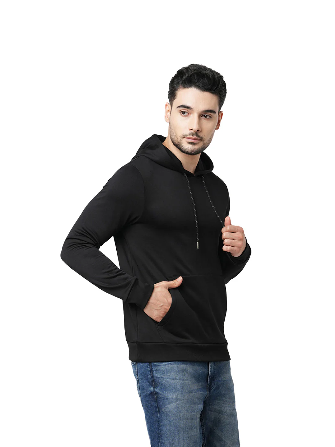 Black Regular Fit Hooded Jacket - Image 2