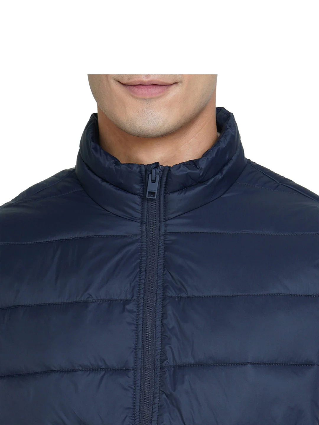 Navy Blue High-Neck Sleeveless Puffer Vest - Image 4
