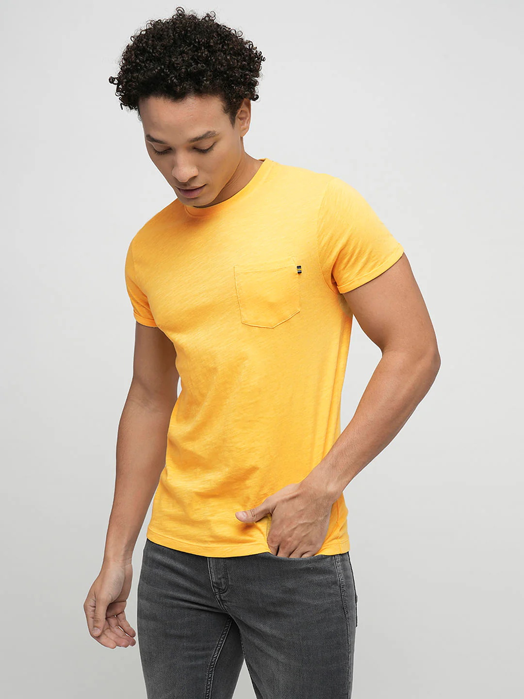 PRODUKT by JACK&JONES Yellow Chest Pocket Crew Neck T-shirt - Image 3