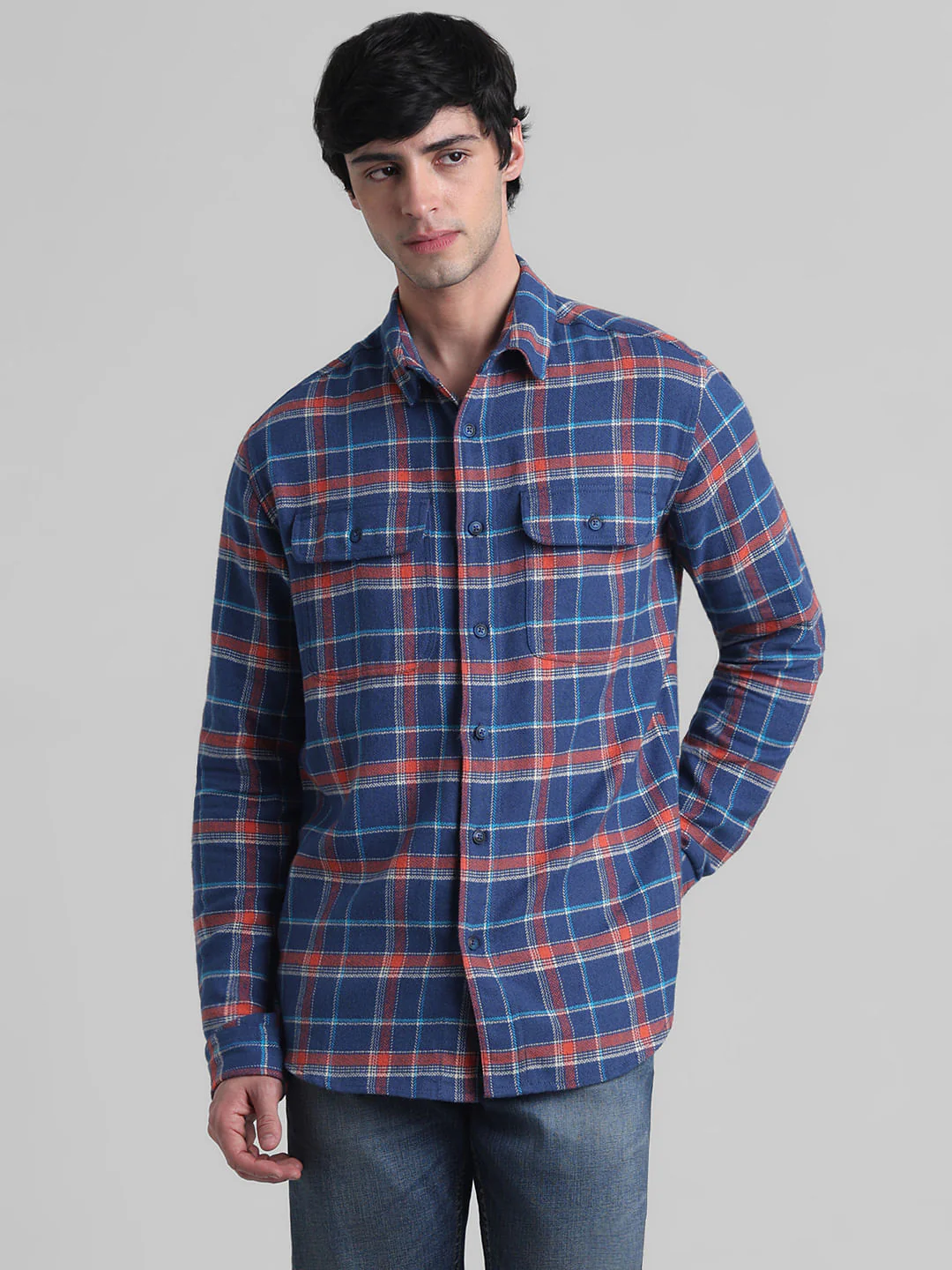 Dark Blue Check Cotton Shirt - Image 2