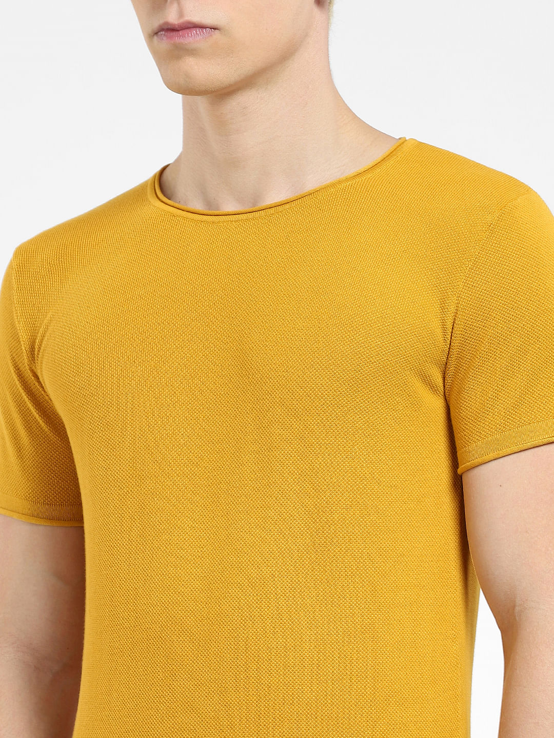 Mustard Knit Crew Neck T-shirt - Image 5