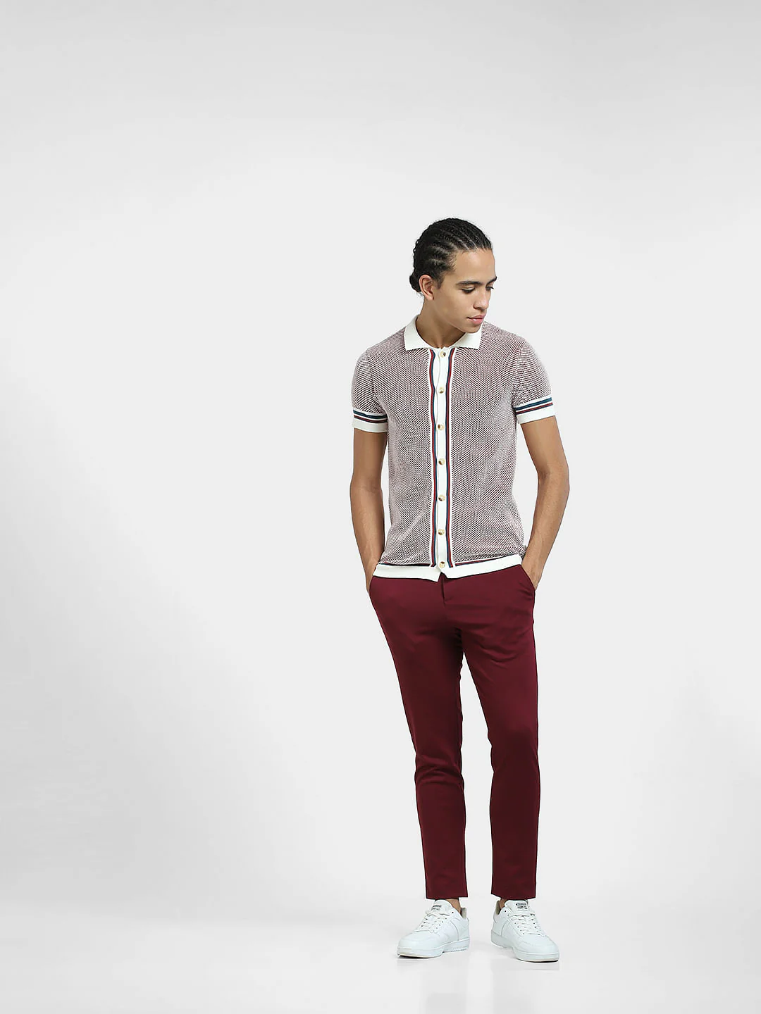 Purple Printed Front Open Polo T-shirt - Image 6