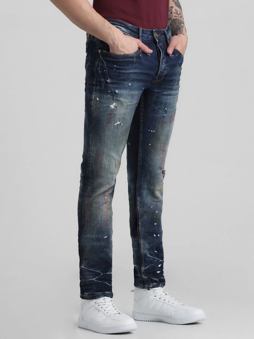 Dark Blue Low Rise Distressed Glenn Slim Fit Jeans - Image 2