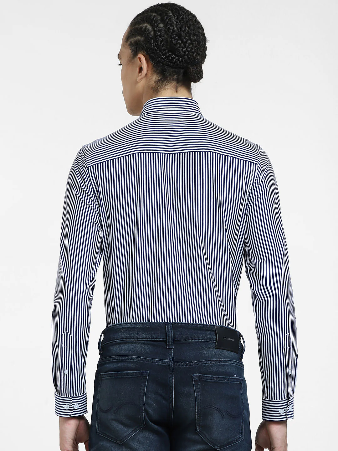 Dark Blue Striped Full Sleeves Shirt - Image 4