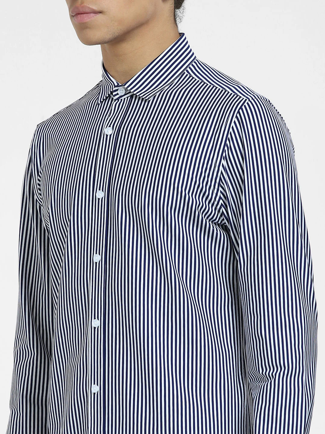 Dark Blue Striped Full Sleeves Shirt - Image 5