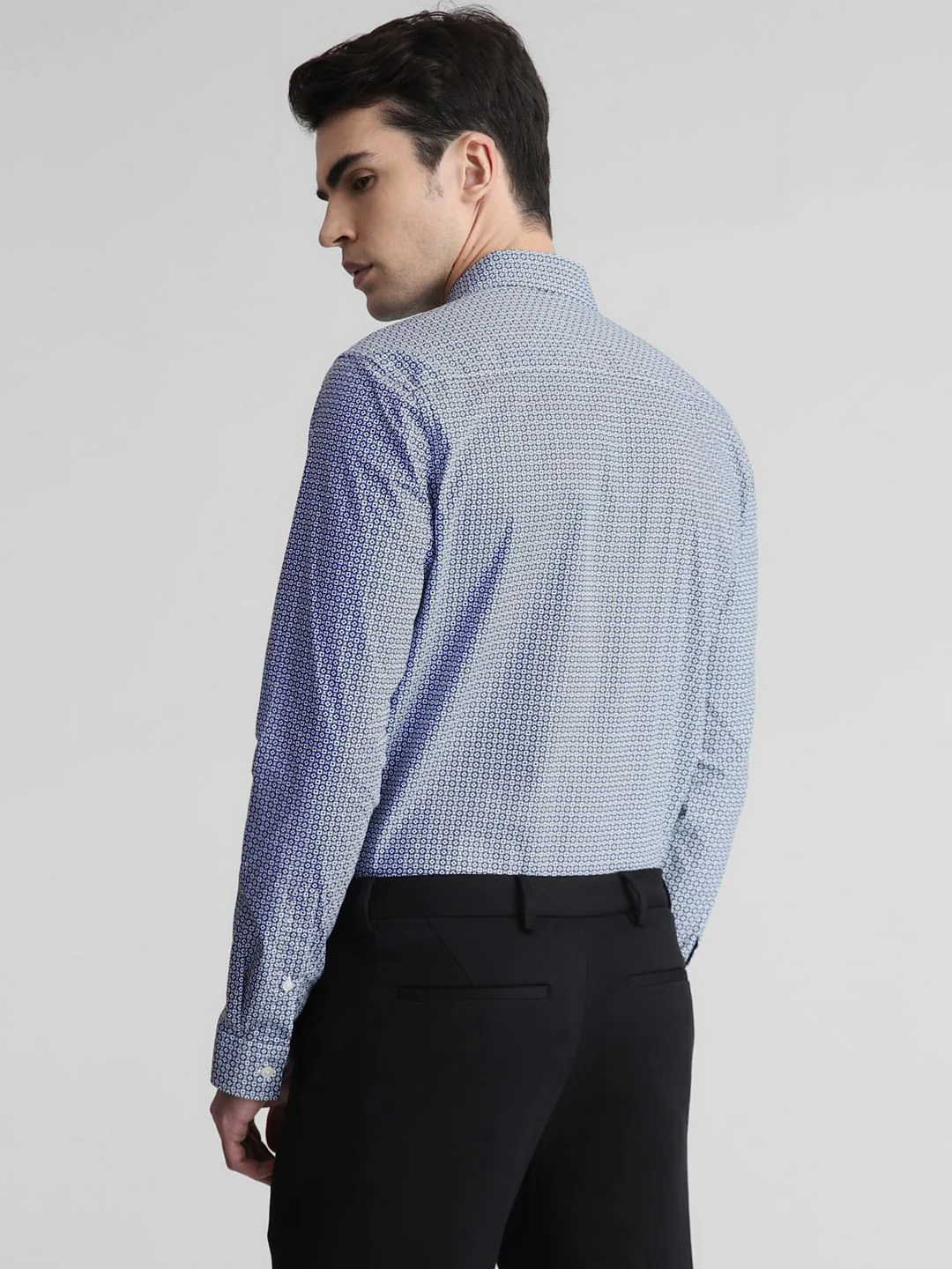 White & Blue Print Full Sleeves Shirt - Image 4