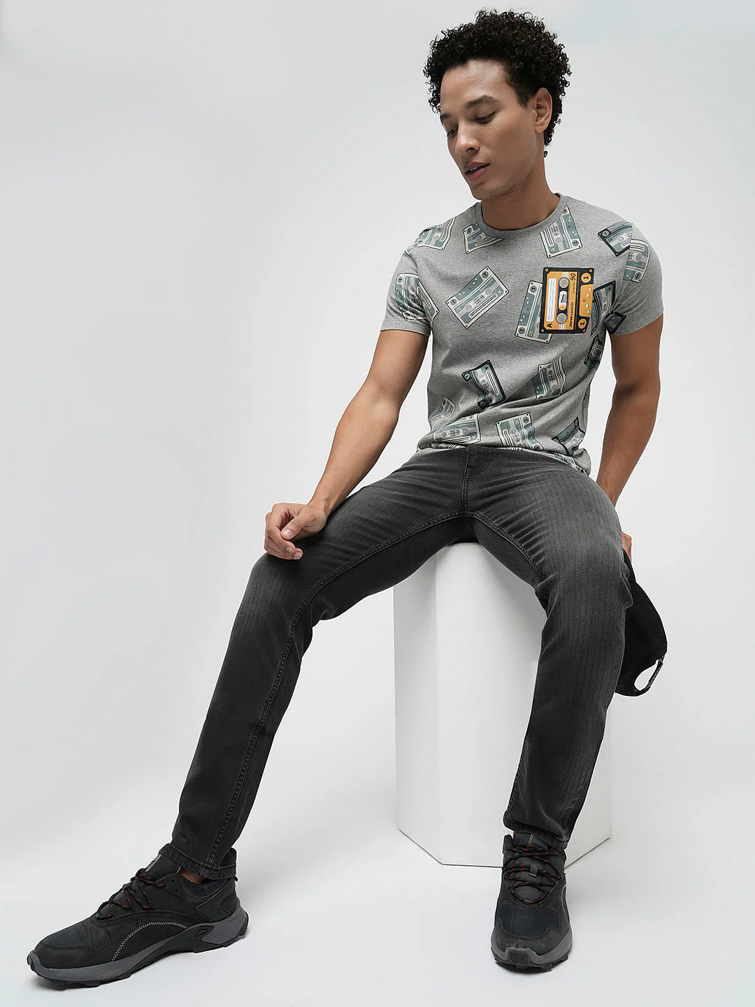 PRODUKT by JACK&JONES Black Mid Rise Striped Slim Jeans