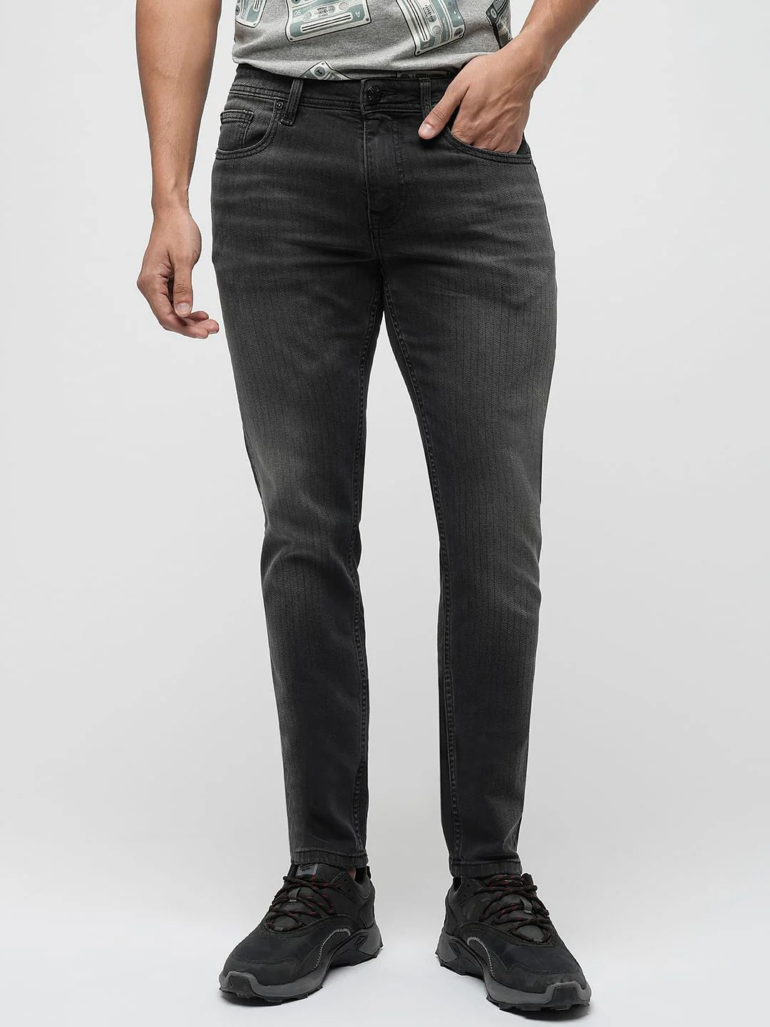 PRODUKT by JACK&JONES Black Mid Rise Striped Slim Jeans - Image 2