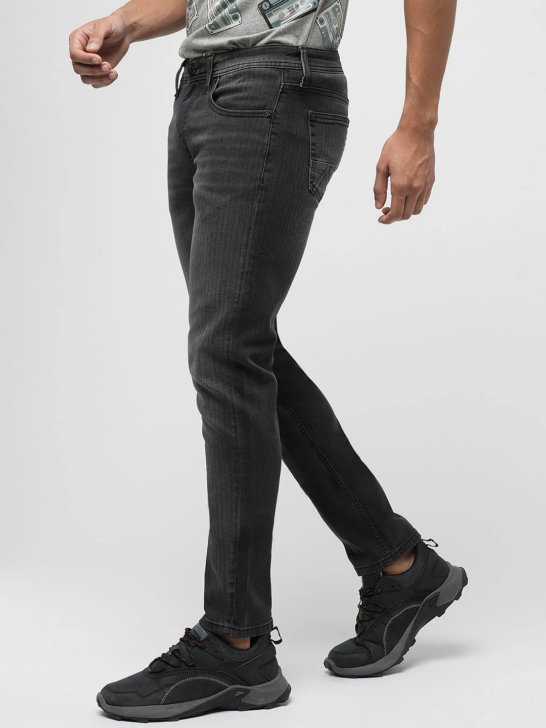PRODUKT by JACK&JONES Black Mid Rise Striped Slim Jeans - Image 3