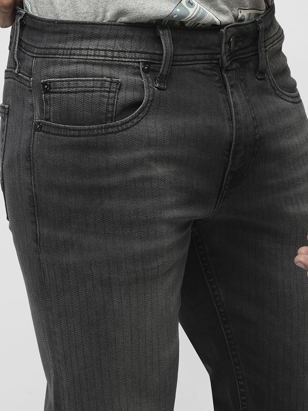 PRODUKT by JACK&JONES Black Mid Rise Striped Slim Jeans - Image 6