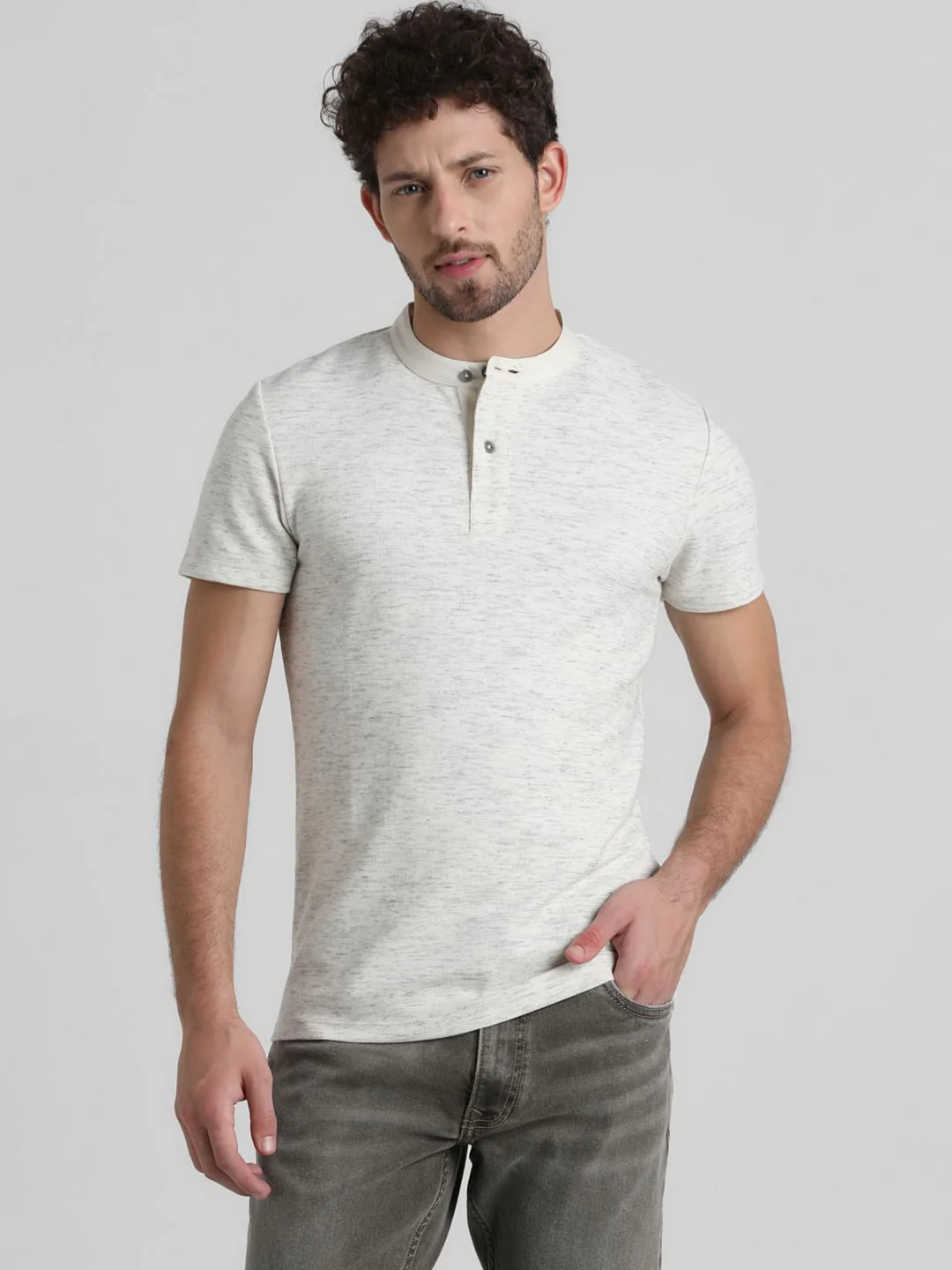 White Melange Henley T-shirt - Image 2