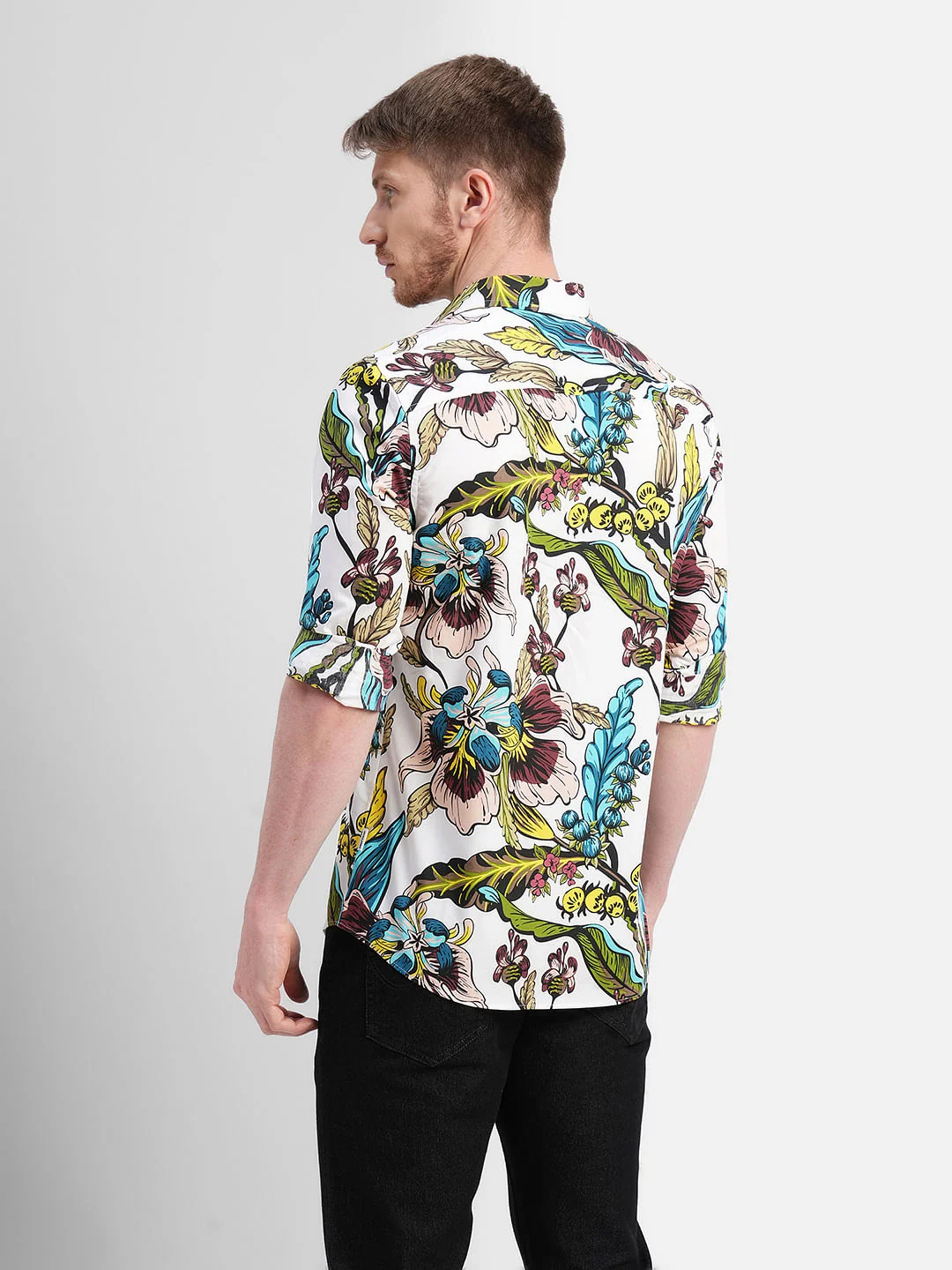 White Floral Print Full Sleeves Shirt - Image 4