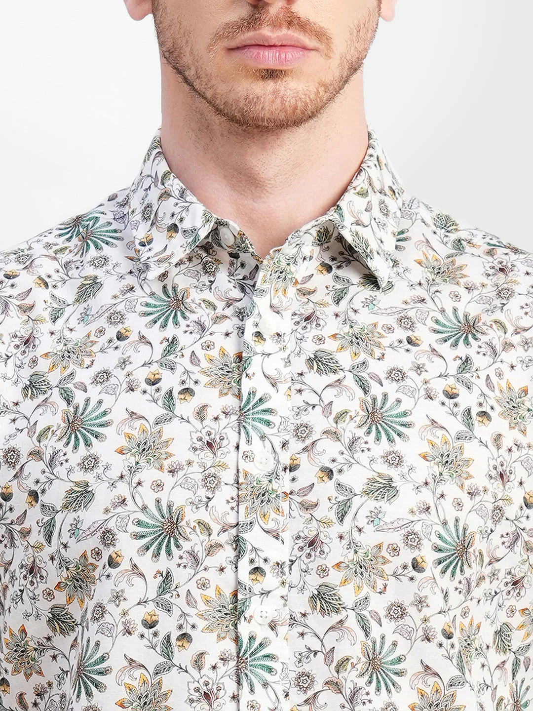 White Floral Print Full Sleeves Shirt - Image 5