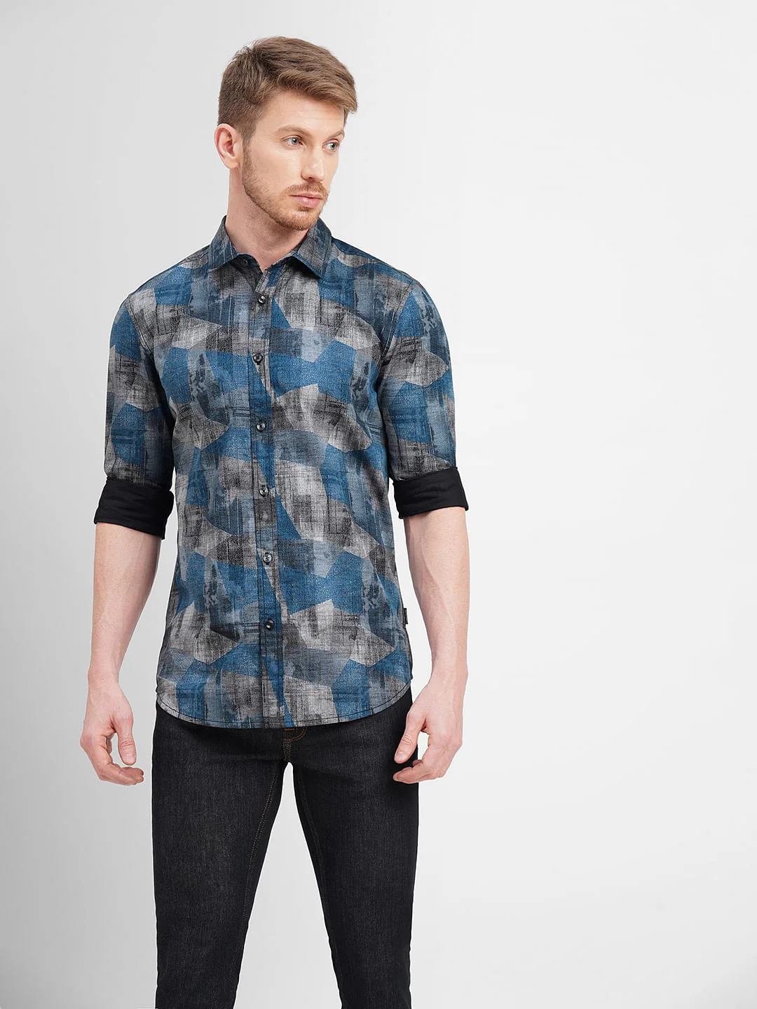 Blue Abstract Print Full Sleeves Shirt - Image 2