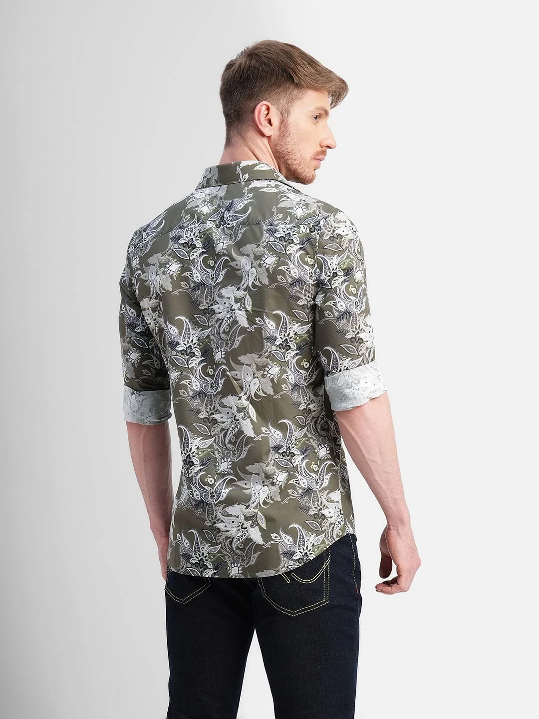 Green Floral Print Full Sleeves Shirt - Image 4