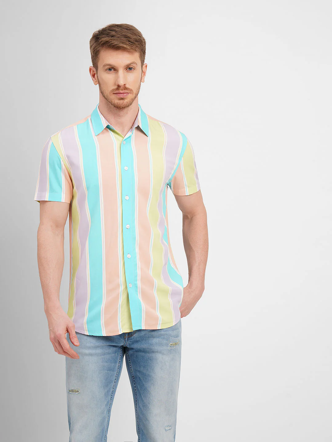 Purple Colourblocked Short Sleeves Shirt - Image 2