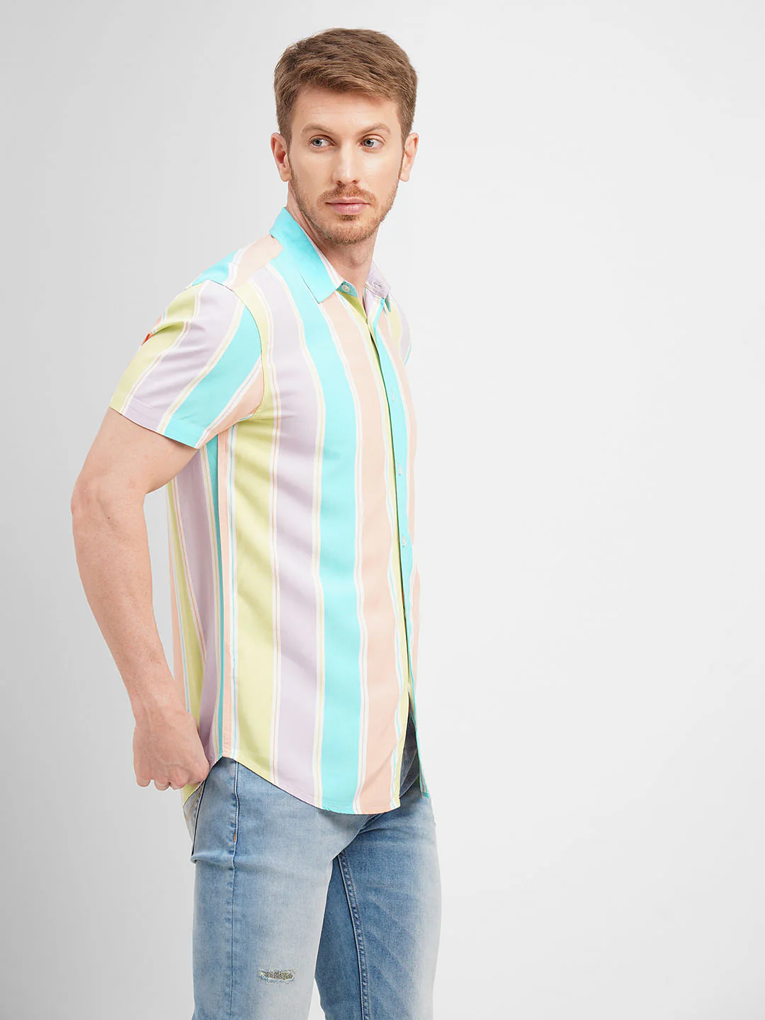Purple Colourblocked Short Sleeves Shirt - Image 3
