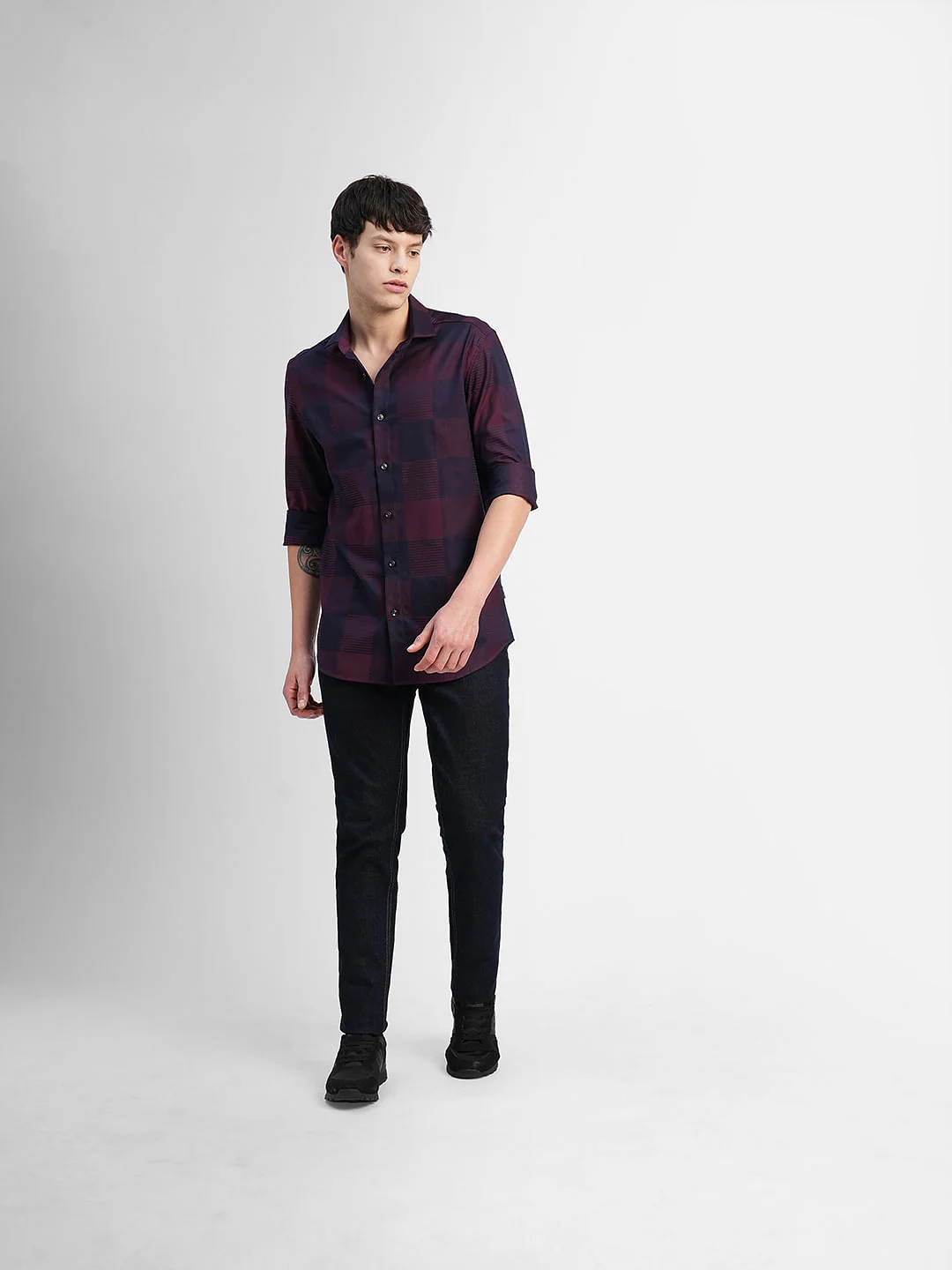 Maroon Check Print Full Sleeves Shirt - Image 6